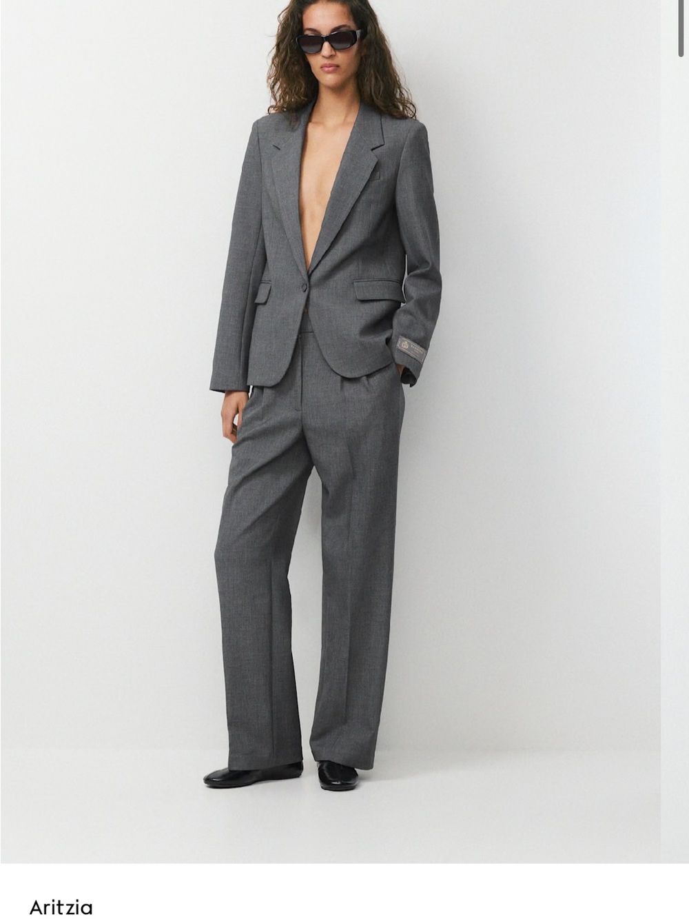 Aritzia Gray Tailored Single-Button Blazer & Straight Trousers Set
